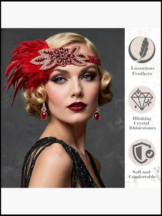 Flapper Headband Accessories Great Gatsby Roaring 20s Costume Feather Shawl Set main image 4